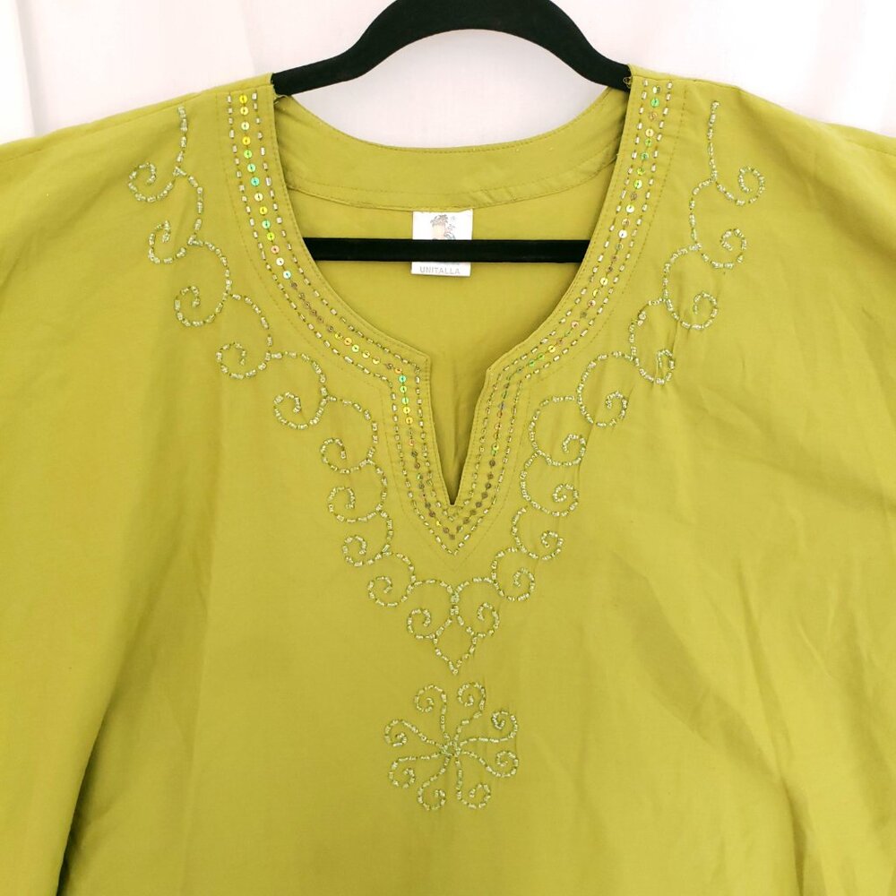 Rima Beach World Green Sequence Poncho Moo Moo Boho Relaxed Dress One Size - Picture 7 of 16